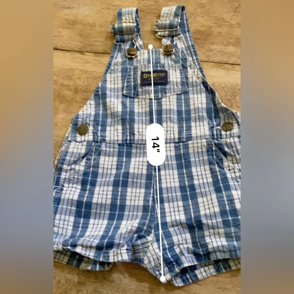 Vintage OshKosh B’Gosh Infant Size 12 Months Blue Plaid Denim Shortalls‎